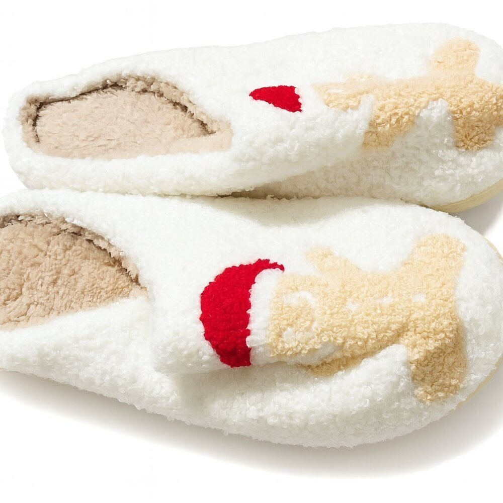 NWT Cozy Gingerbread Man Holiday Slippers White Size 9.5-10